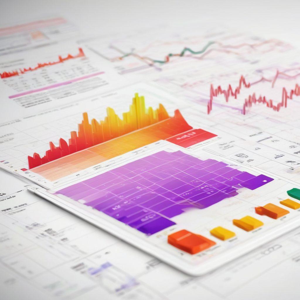 A visually engaging representation of interactive financial charts displaying various investment metrics, with vibrant colors and dynamic elements like sliders and hover effects. The background should feature abstract shapes resembling stock market trends and digital data streaming. Include icons of currency symbols and graphical representations of growth and decline. The scene should evoke a sense of empowerment and clarity in financial analysis. super-realistic. vibrant colors. white background.